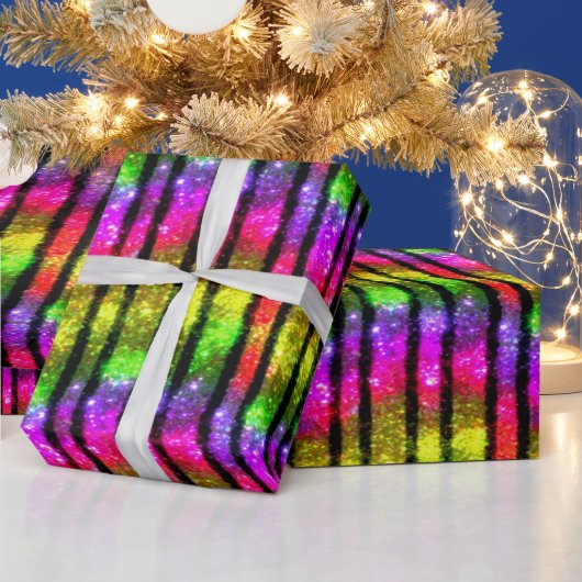 Neon Regenboog Glans Strepen Cadeaupapier (Feestdagen)