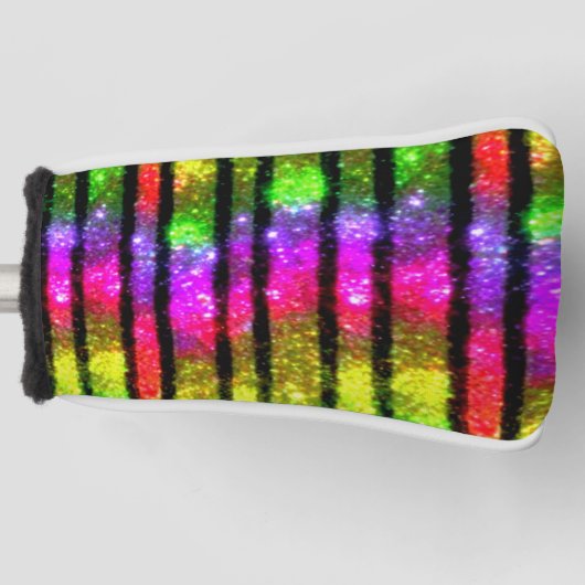 Neon Regenboog Glans Strepen Golfheadcover (Voorkant)
