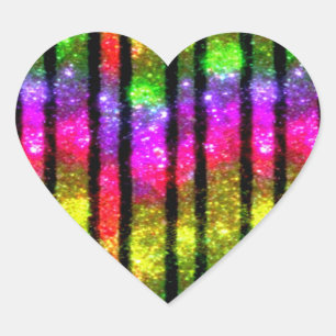 Neon Regenboog Glans Strepen Hart Sticker
