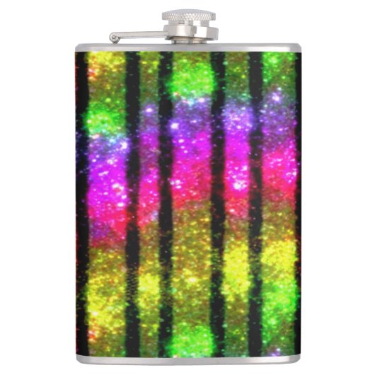 Neon Regenboog Glans Strepen Heupfles (Voorkant)