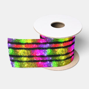 Neon Regenboog Glans Strepen Satijnen Lint
