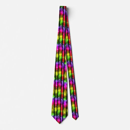 Neon Regenboog Glans Strepen Stropdas (Voorkant)