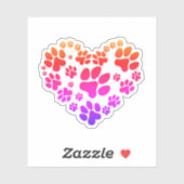 Neon Regenboog Hart Pootafdrukken op Wit Sticker (Vel)