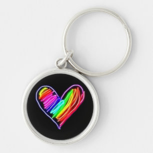Neon Regenboog Hart T-shirt Liefde Pride LGBQT Ma Sleutelhanger