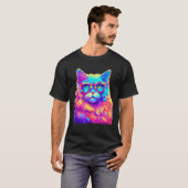 Neon Regenboog Kat Draagt Bril Abstract Helder P T-shirt (Voorkant volledig)