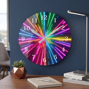 Neon Regenboog Lichtuitbarsting Abstract Kleurrijk Ronde Klok