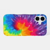 Neon Regenboog Retro Tie Dye Design iPhone 16 Hoesje (Achterkant horizontaal)