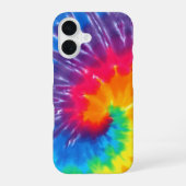 Neon Regenboog Retro Tie Dye Design iPhone 16 Hoesje (Achterkant)