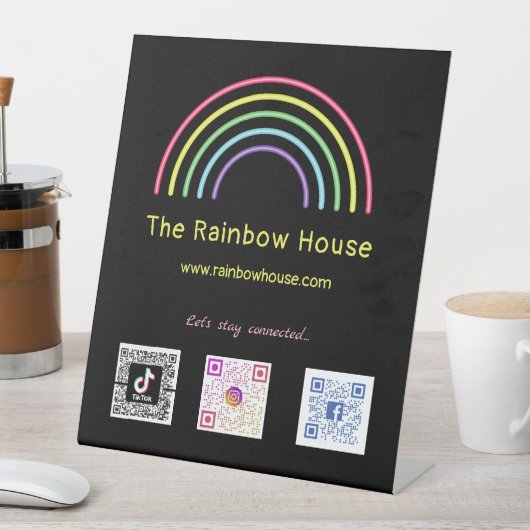 Neon Regenboog Social Media Scan Codes   Reclamebord Met Voetstuk (Insitu)