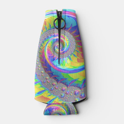 Neon regenboog spiraal fractal Abstracte digitale  Flesjeskoeler (Achterkant)