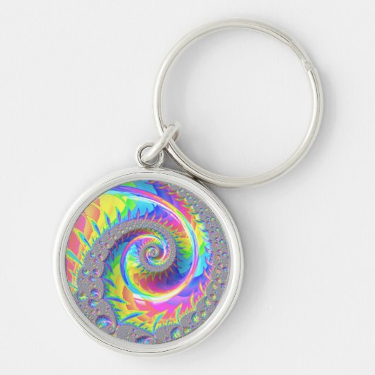 Neon regenboog spiraal fractal Abstracte digitale  Sleutelhanger (Voorkant)