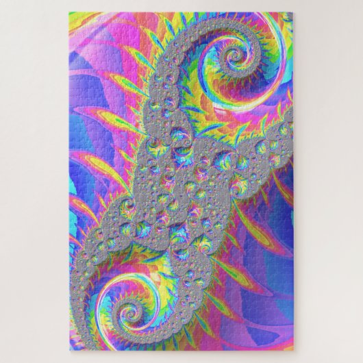 Neon Regenboog Spiraal Fractale Abstracte Digitale Legpuzzel (Verticaal)