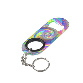 Neon Regenboog Spiraal Fractale Abstracte Digitale Mini Flessenopener