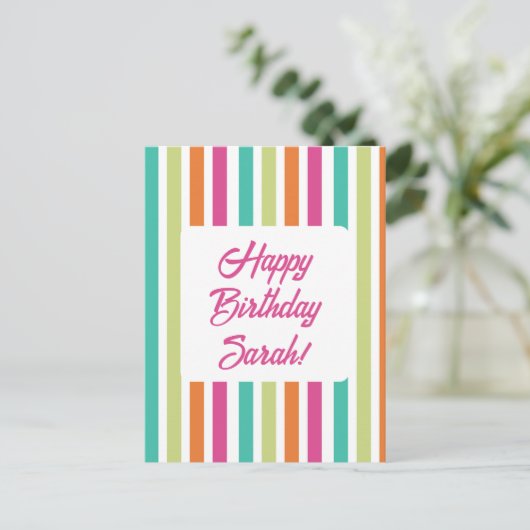 Neon regenboog strepen leuk retro briefkaart (Staand voorkant)