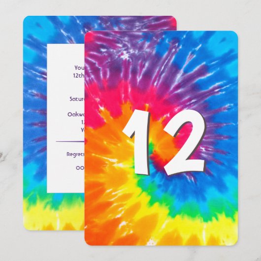 Neon Regenboog Tie Dye 12e Verjaardag Uitnodiging (Voorkant / Achterkant)