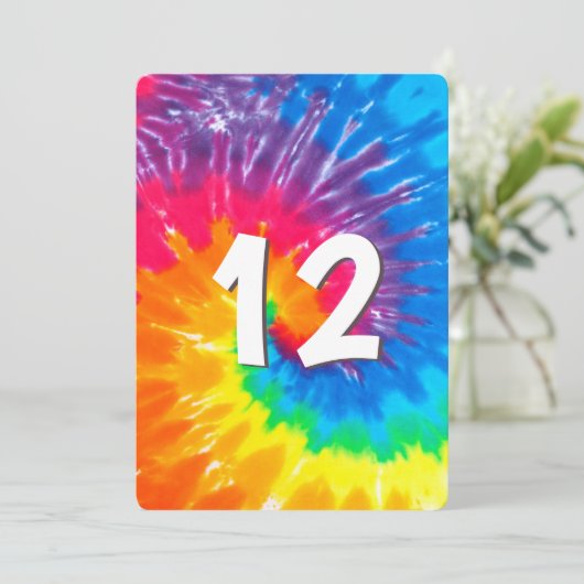 Neon Regenboog Tie Dye 12e Verjaardag Uitnodiging (Staand voorkant)