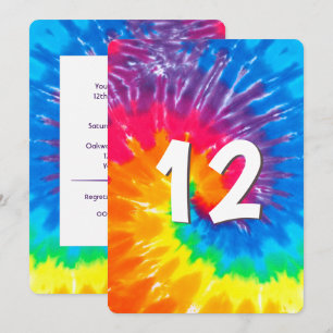 Neon Regenboog Tie Dye 12e Verjaardag Uitnodiging