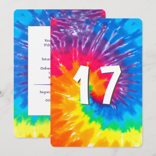 Neon Regenboog Tie Dye 17e Verjaardag Uitnodiging (Voorkant / Achterkant)