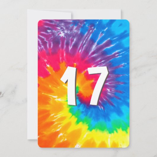 Neon Regenboog Tie Dye 17e Verjaardag Uitnodiging (Voorkant)