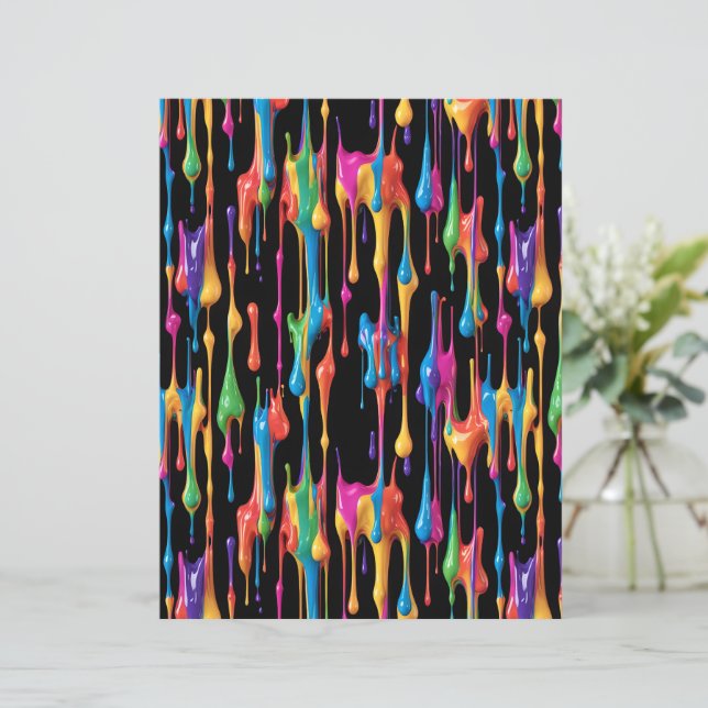 Neon Regenboog Verf Druppels Patroon Scrapbook Pap (Staand voorkant)