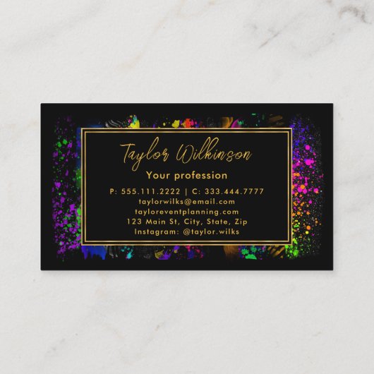 Neon regenboogpenseelstreken visitekaartje (Achterkant)