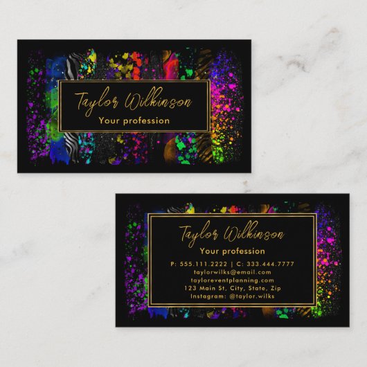 Neon regenboogpenseelstreken visitekaartje (Voorkant / Achterkant)
