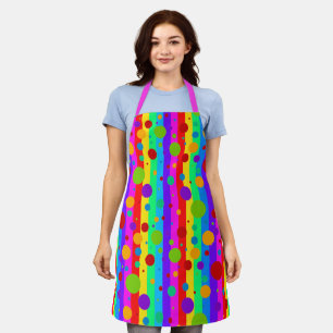 Neon Regenboogstreep en Stippenpatroon Schort