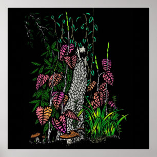Neon regenwoud Impressionistische kleur kunstprint Poster