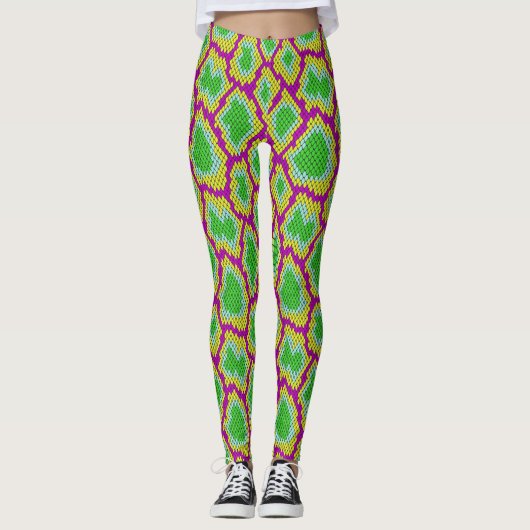 Neon Reptiel Print Leggings (Voorkant)