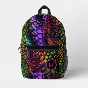 Neon reptielenfun-monogram bedrukte rugzak