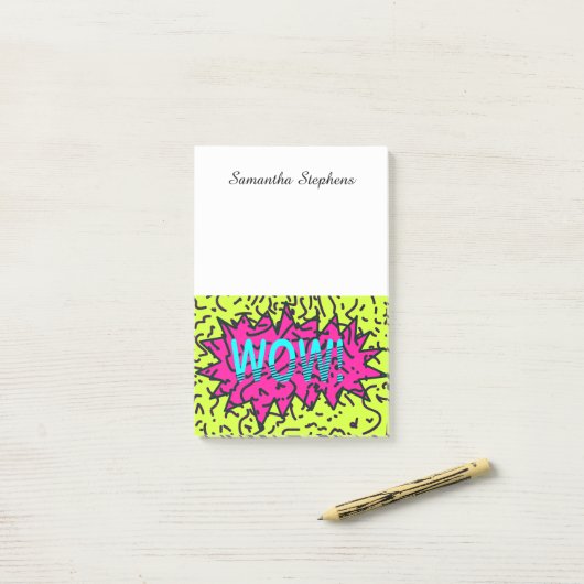 Neon Retro 80's 90's gekraakt Wow! Typografie Post-it® Notes (Op bureau)