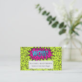 Neon Retro 80's 90's gekraakt Wow! Typografie Visitekaartje (Staand voorkant)