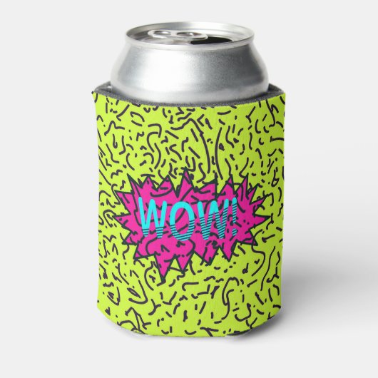 Neon Retro 80's 90's Scribled Wow! typografie Blikjeskoeler (Blikje Achterkant)