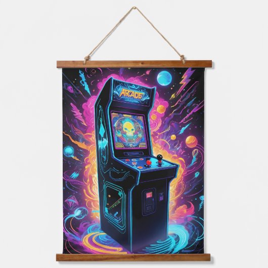 Neon Retro 80s Arcade spel Hangend Wandkleed (Voorkant)