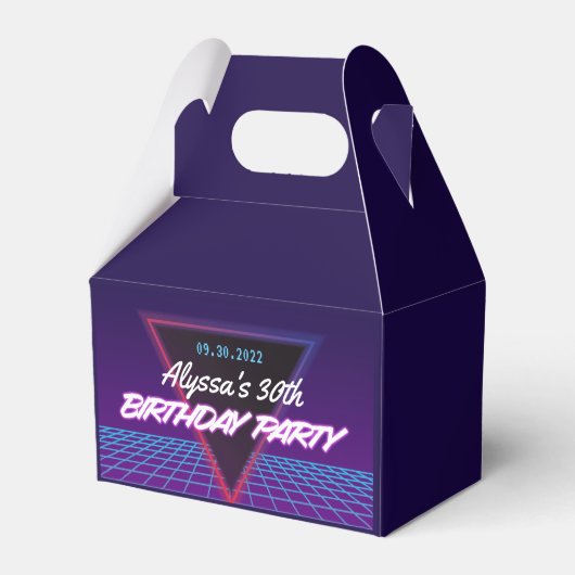 Neon Retro 80s thema Paarse roze verjaardagsfeestj Bedankdoosjes (Achterkant)