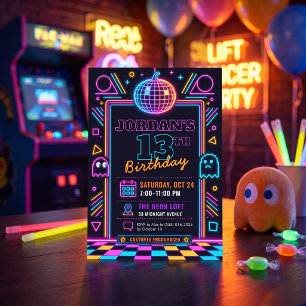 Neon Retro Arcade Halloween 13e verjaardagsuitnodi Kaart