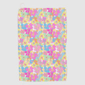 Neon Retro Bloemen Roze Kleurrijk Golfhanddoek (Voorkant)