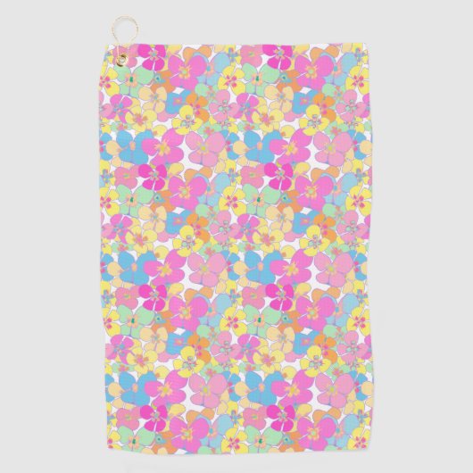 Neon Retro Bloemen Roze Kleurrijk Golfhanddoek (Voorkant)