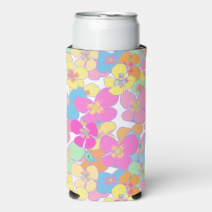 Neon Retro Bloemen Roze Kleurrijk Seltzer Blikjeskoeler