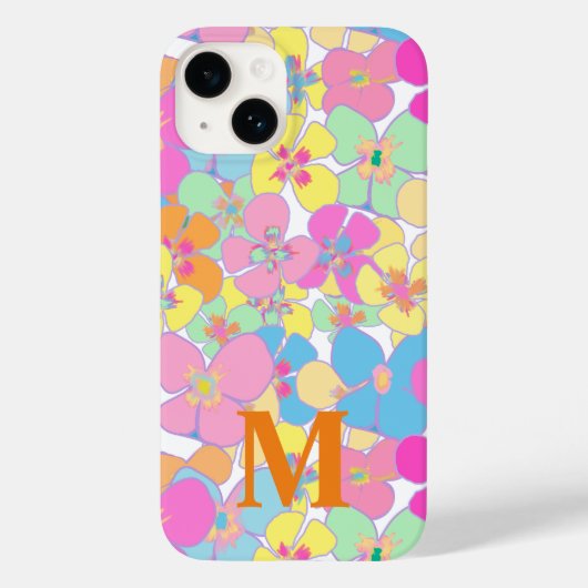 Neon Retro Bloemen Roze Monogram Case-Mate iPhone Case (Achterkant)