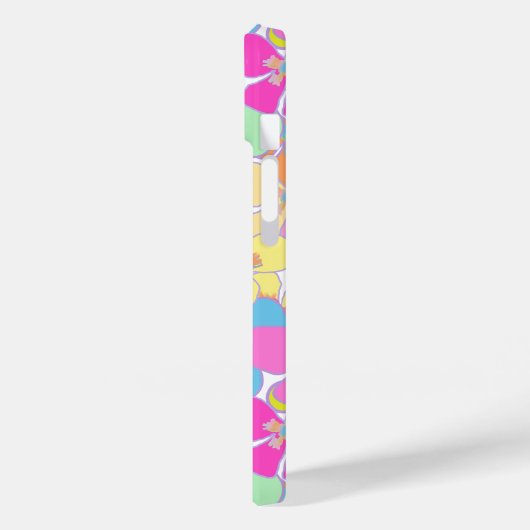 Neon Retro Bloemen Roze Monogram Case-Mate iPhone Case (Achterkant / Links)