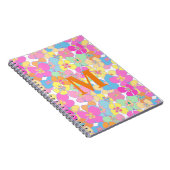 Neon Retro Bloemen Roze Monogram Notitieboek (Rechterzijde)