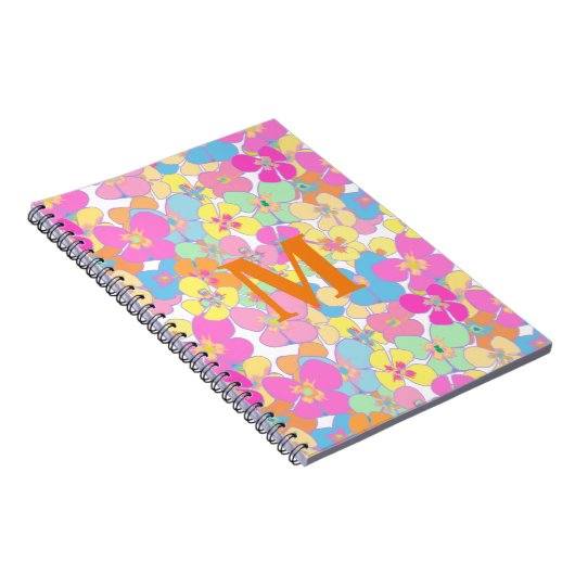 Neon Retro Bloemen Roze Monogram Notitieboek (Rechterzijde)