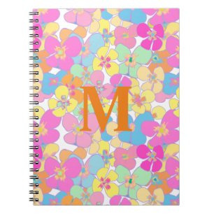 Neon Retro Bloemen Roze Monogram Notitieboek