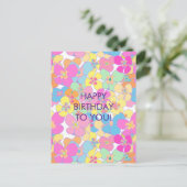 Neon Retro Bloemen Roze Verjaardag Feestdagenkaart (Staand voorkant)