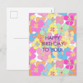 Neon Retro Bloemen Roze Verjaardag Feestdagenkaart (Voorkant / Achterkant)