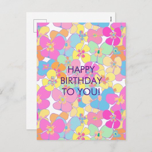 Neon Retro Bloemen Roze Verjaardag Feestdagenkaart (Voorkant / Achterkant)