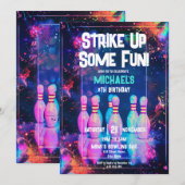 Neon Retro Bowling Strike Up Sommige Leuk Feest Kaart (Voorkant / Achterkant)
