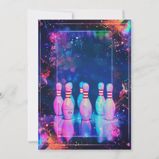 Neon Retro Bowling Strike Up Sommige Leuk Feest Kaart (Achterkant)
