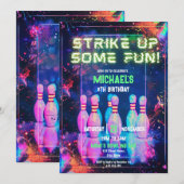 Neon Retro Bowling Strike Up Sommige Leuk Feest Kaart (Voorkant / Achterkant)